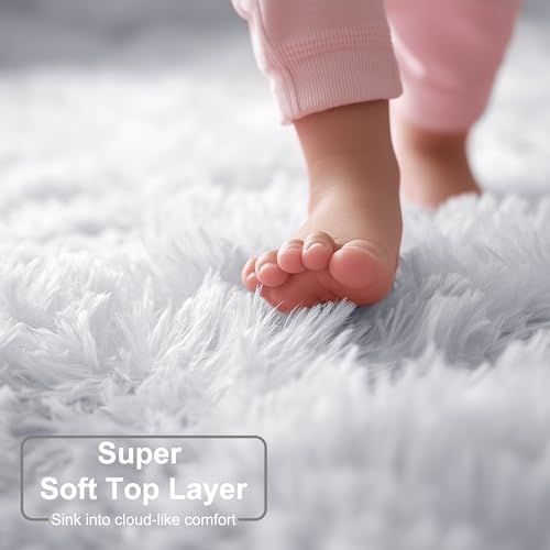 White Furry Round Circle Rug 6Ft for Bedroom Living Room Playroom (White / 6' (Round))
