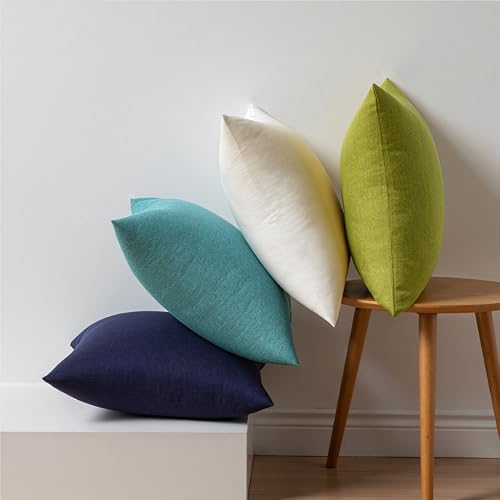 Pack of 4 Decorative Outdoor Throw Pillow Covers Linen Waterproof Pillow Covers Summer Farmhouse Cushion Cases for Patio Garden Tent Balcony Couch Sofa 16x16 Inch Blue Green (16" x 16" (Pack of 4) / Blue Green)