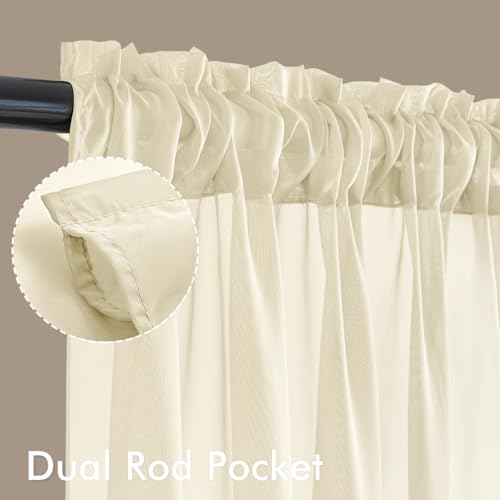 Light Cream Sheer Curtains 63 Inches Long 4 Panels 42 x 63 Inches (42"W x 63"L (Pack of 4) / Light Cream)