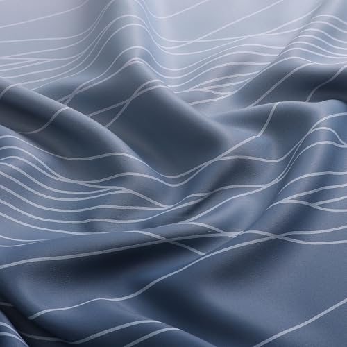 Navy Blue and Greyish White Blackout Curtains for Kitchen 36 Inch Length (Navy Blue and Greyish White / 52"W x 36"L (Pack of 2))