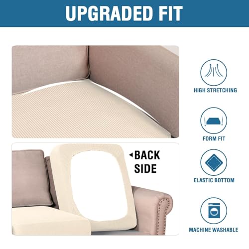 Super Stretch Individual Seat Cushion Covers Sofa Covers Couch Cushion Covers Slipcover Sets Thick Jacquard Textured Twill Fabric (Cream / 1 Cushion Chair)