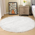 White Fluffy Faux Sheepskin Washable Fur Round Rug 5ft Nursery Rugs for Bedroom Plush Boho Circle Rug for Living Room Teen Room Décor (5' (Round) / White)