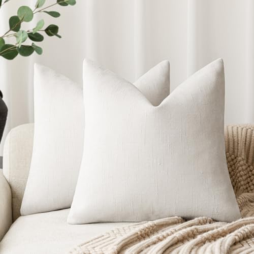 Solid Textured Chenille Throw Pillow Covers 24x24 (24" x 24" (Pack of 2) / Ivory)