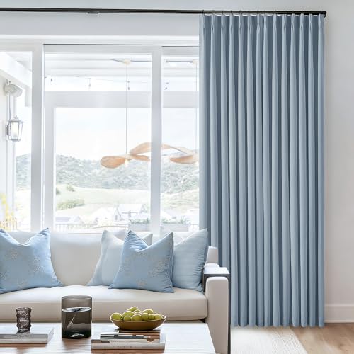 Dusty Blue 100% Blackout Linen 108 Inch Curtains for Bedroom Pinch Pleated (Dusty Blue / 40"W x 108"L (Pack of 2))