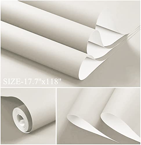 394''x17.7'' White Peel and Stick Wallpaper Contact Paper Modern Self Adhesive Wall Paper Removable Renter Friendly Textured Solid Color Shelf Cabinet Vinyl Roll (Off-White / 17.7''x394'')