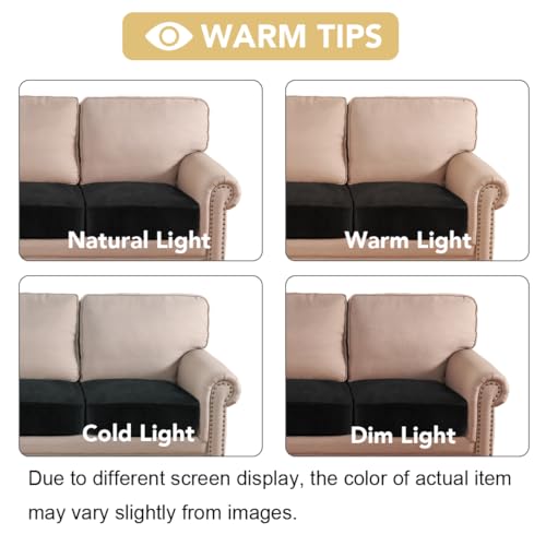 Velvet Stretch Couch Cushion Cover Plush Cushion Slipcover for Chair Loveseat Sofa Cushion Furniture Protector Seat Cushion Sofa Cover (Black / 2 Cushion Sofa)