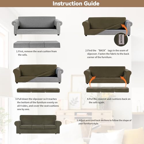 4 Piece Couch Cover for Sofa Velvet Sofa Cover Washable (Large / Light Brown)