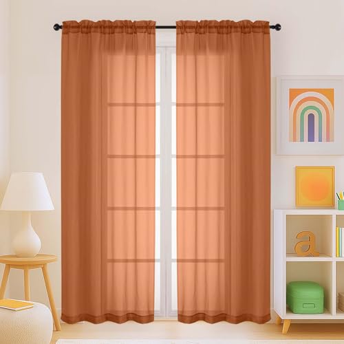 Orange Sheer Curtains for Window 72 inches Long 2 Panels Set (42"W x 72"L (Pack of 2) / Orange)