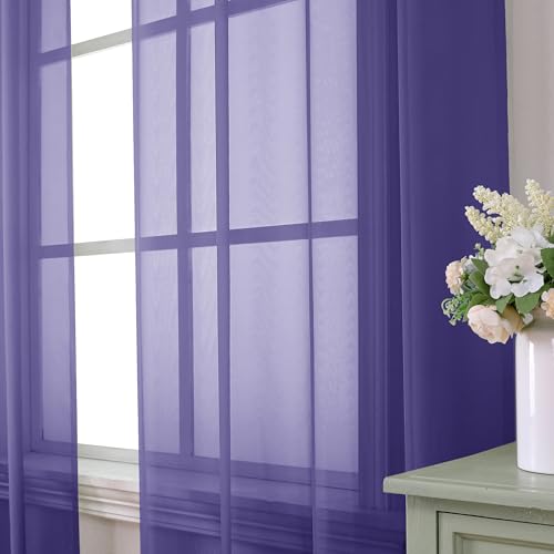 Purple Sheer Curtains 63 Inch Length 2 Panels Set (40"W x 63"L (Pack of 2) / Purple)