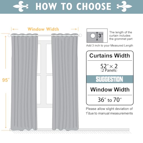 100% Blackout Curtains for Bedroom 95 Inches Long 2 Panels Set (52"W x 95"L (Pack of 2) / Beige)