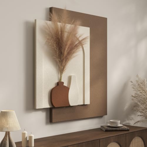 Boho 3D Textured Wall Art (36"L x 27"W / Brown White --A)