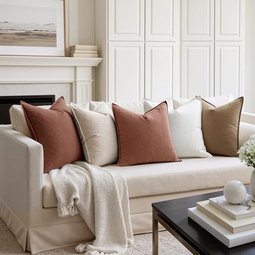Decorative Linen Euro Sham Pillow Covers 24x24 Rust Red (Rust Red / 24" x 24" (Pack of 2))