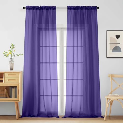 Purple Sheer Curtains for Window 96 Inches Long 2 Panels Set (42"W x 96"L (Pack of 2) / Purple)