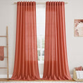 Coral Linen Curtains 108 Inches Long 2 Panels Set Back Tab Loop Pocket Light Filtering Semi Sheer Boho Large Window Decor Extra Long Drapes for High Ceiling Living Room 52x108 (52"W x 108"L (Pack of 2) / Coral)