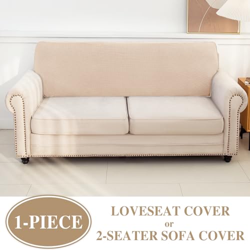 Couch Cushion Cover Loveseat Cover or 2 Seat Sofa Cover Washable Stretch Sectional Sofa Slipcover (Natural / Loveseat Cover)