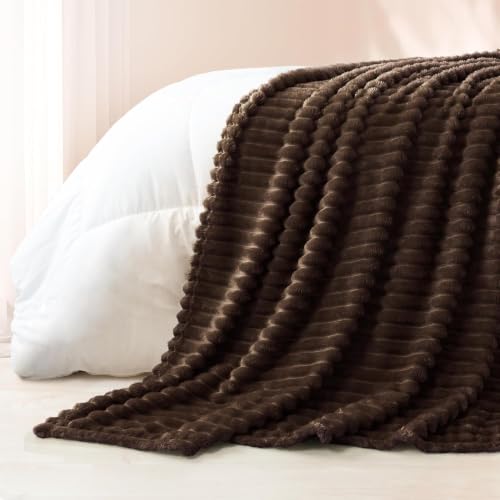 Striped Twin Size Fleece Blanket for Bed (Coffee / Twin ( 60x80 IN ))
