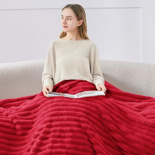 Ribbed Twin Blanket for Couch & Bed (Red / Twin(60"x80"))