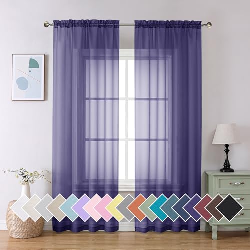 Purple Sheer Curtains 90 Inches Long 2 Panels Set (42"W x 90"L (Pack of 2) / Purple)