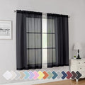Rod Pocket Top Solid Voile Sheer Curtains for Bedroom (Black / 42"W x 54"L (Pack of 2))