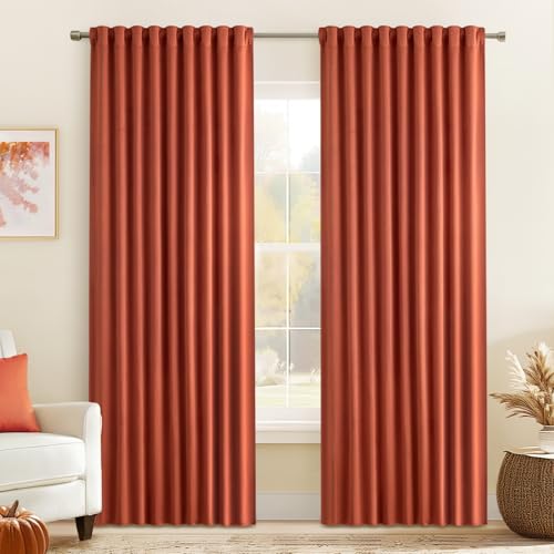 Fall Burnt Orange Back Tab Blackout Curtains 52"x84" Length 2 Panels (Burnt Orange / 52"W x 84"L (Pack of 2))