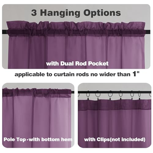 Plum Sheer Curtains 78 Inches Long 2 Panels Set for Living Room (Plum / 42"W x 78"L (Pack of 2))