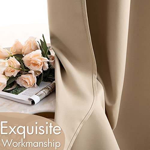 Beige Blackout Bedroom Curtains 90 Inch Long Light Blocking (Beige / 42"W x 90"L (Pack of 2))
