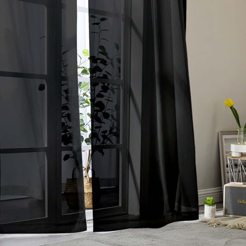 Sheer Black Curtains for Bedroom Living Room 90 Inches Long 2 Panels Set (Black / 42"W x 90"L (Pack of 2))
