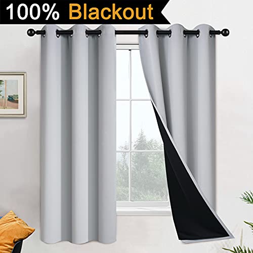 Light Grey 100% Blackout Curtains 63 Inches Long 42" Wide 2 Panel (42"W x 63"L (Pack of 2) / Light Grey)