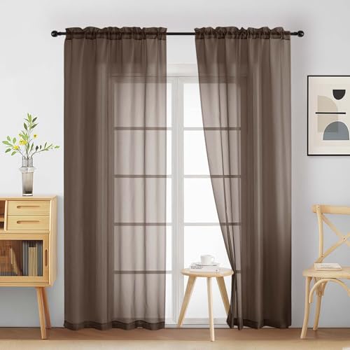 Chocolate Sheer Curtains 84 Inches Long 2 Panels (42"W x 84"L (Pack of 2) / Chocolate)