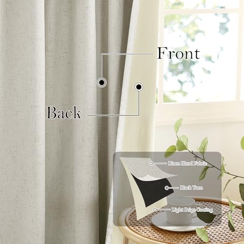100% Blackout Linen Curtains 84 inches Long 2 Panels Set (Z - Beige / 52"W x 84"L (Pack of 2))