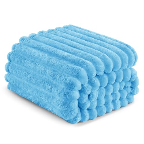 Striped Queen Size Fleece Blanket for Bed (Blue / Queen ( 90x90 IN ))