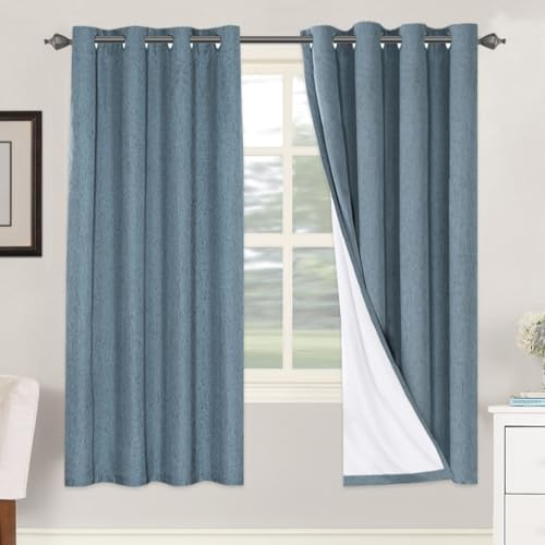 100% Blackout Linen Curtains 72" L 2 Panels Stone Blue (Stone Blue / 52"W x 72"L (Pack of 2))