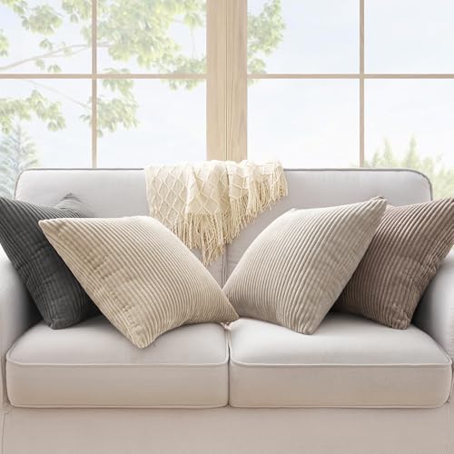 4 Packs Natural Decorative Throw Pillows Covers 18x18 Inch for Living Room Couch Bed Sofa (Natural / 18" x 18" (Pack of 4))