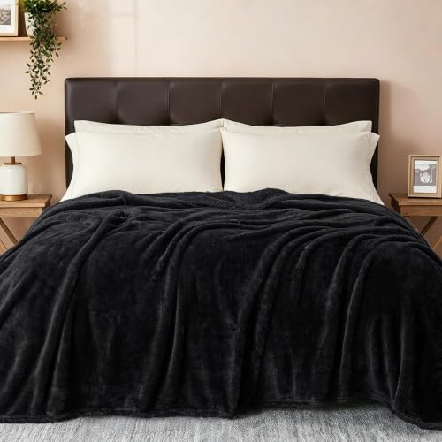 Fuzzy Plush Fleece Bed Blanket Queen Size (Black / 90x90 IN)
