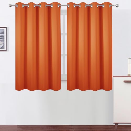Blackout Curtains 66 x 54 Inch Long Orange Curtains Set of 2 Panels Room Darkening Curtains for Bedroom and Living Room (Orange / 66"W x 54"L (Pack of 2))