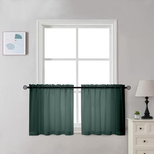 Sheer Hunter Green Kitchen Tier Curtains 24 Inch Length Set (Hunter Green / 42"W x 24"L (Pack of 2))