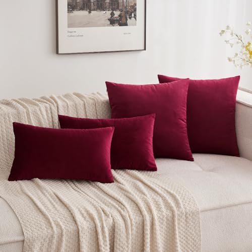Velvet ChristmasThrow Pillow Covers 18x18 Inch Pack of 2 Wine Red (18" x 18" (Pack of 2) / Wine Red)