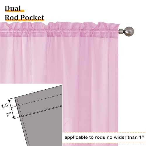 White Valances 14 Inches Long for Living Room Pocket 2 Panel Light Filtering Sheer Translucent Valence Toppers for Window Kitchen Bathroom Bedroom White 40x14 Inch (40"W x 14"L (Pack of 2) / Light Pink)