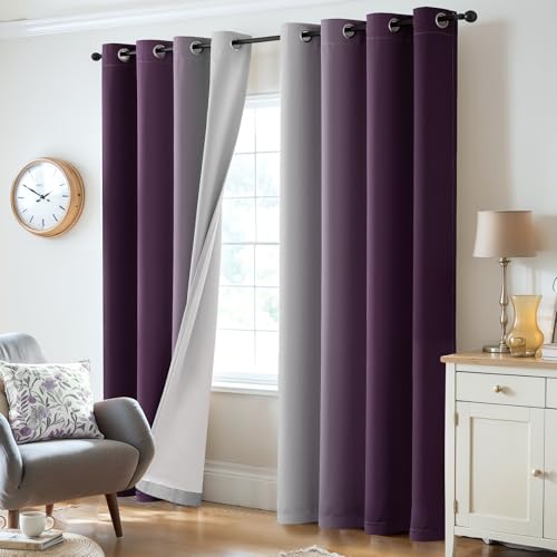 100% Blackout Curtains Ombre Purple Curtains for Bedroom 84 Inch (52"W x 84"L (Pack of 2) / Purple 2 Layers)