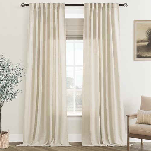 Faux Linen Beige Curtains 98 inches Long for Living Room Rustic Farmhouse Linen Drapes Semi Sheer Burlap Textured Canvas Cloth Curtain Panels Set of 2 Kahki Tan Colored (Linen / 52"W x 98"L (Pack of 2))