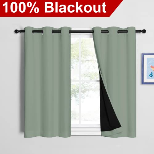 Greyish Green 100% Blackout Curtains 45 inches Long (Greyish Green / 42"W x 45"L (Pack of 2))