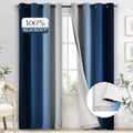 100% Blackout Curtains Ombre Blue Curtains for Bedroom 84 Inch (52"W x 84"L (Pack of 2) / Blue 2 Layers)