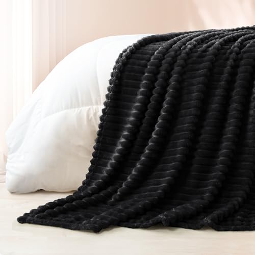 Striped King Size Fleece Blanket for Bed (Black / King ( 90x104 IN ))