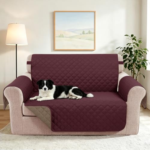 Loveseat Couch Cover for Dogs (Burgundy/Camel / Loveseat - Small (45"))