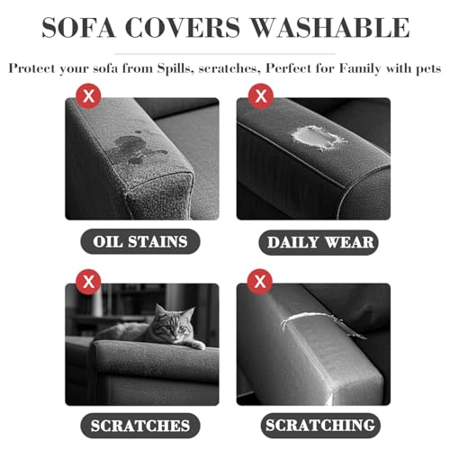 2Pcs Couch Arm Covers (Texture Metal Gray / Armrest Cover)