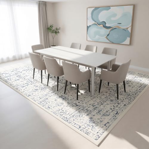 8x10 Boho Washable Area Rug for Living Room (8' x 10' (Rectangular) / White-blue)