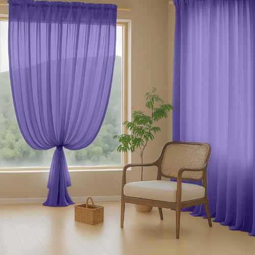 Purple Sheer Curtains for Window 96 Inches Long 2 Panels Set (42"W x 96"L (Pack of 2) / Purple)