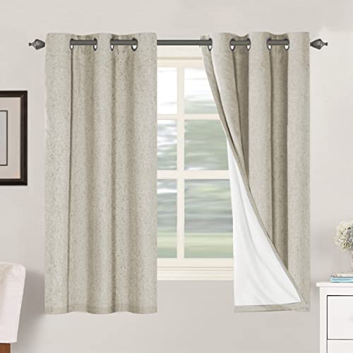 100% Blackout Linen Curtains 63" L 2 Panels Cobblestone (Cobblestone / 42"W x 63"L (Pack of 2))