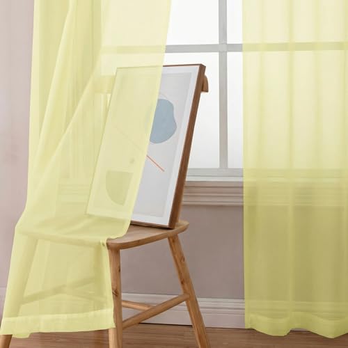 Light Yellow Sheer Curtains 63 Inch Length 2 Panels (Light Yellow / 42"W x 63"L (Pack of 2))