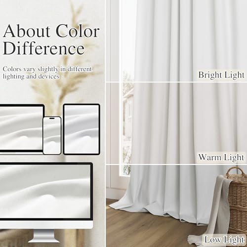White 100% Blackout Linen Curtains 84 Inch Length 2 Panels Set for Living Room Bedroom Back Tab Thermal Insulated 100% Black Out Drapes Room Darkening Farmhouse Style for Bedroom Curtains 52x84 (White / 52"W x 84"L (Pack of 2))